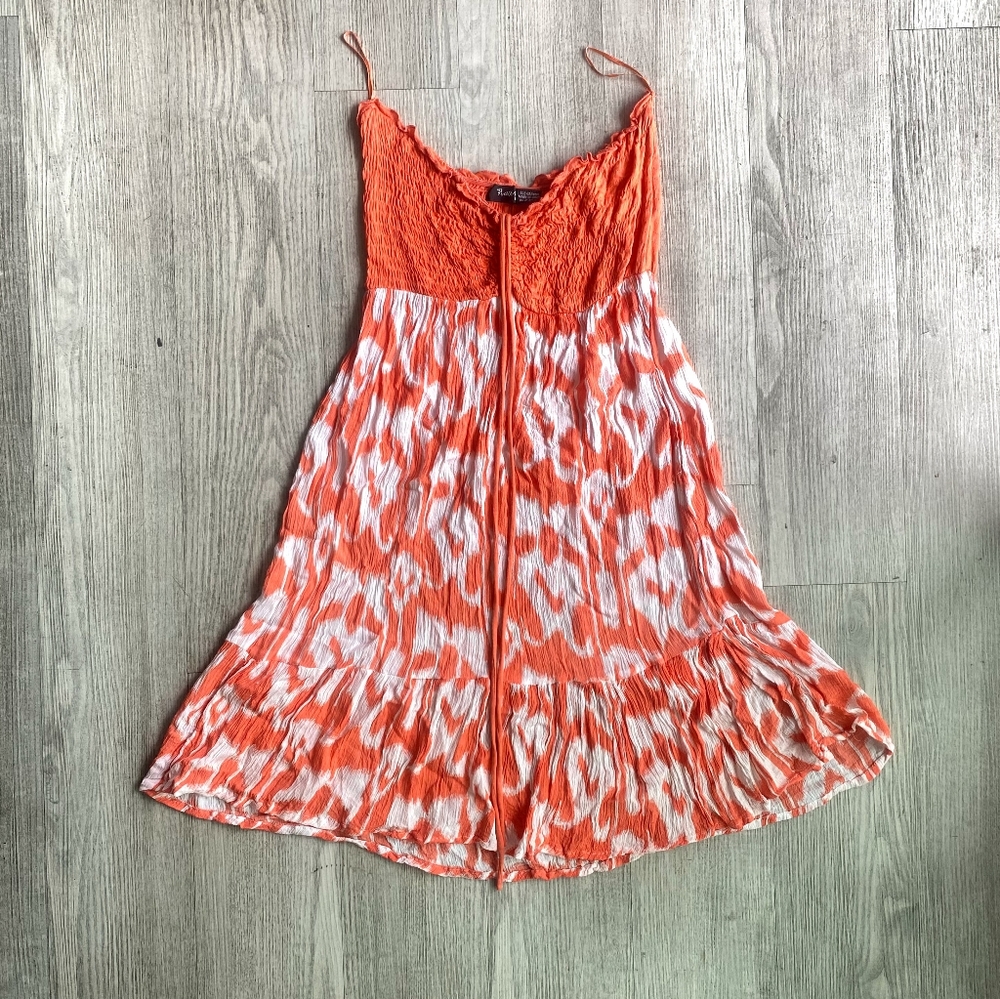 Y2K Strapless Mini Dress Sweetheart Neckline A-Line Flowy Orange M